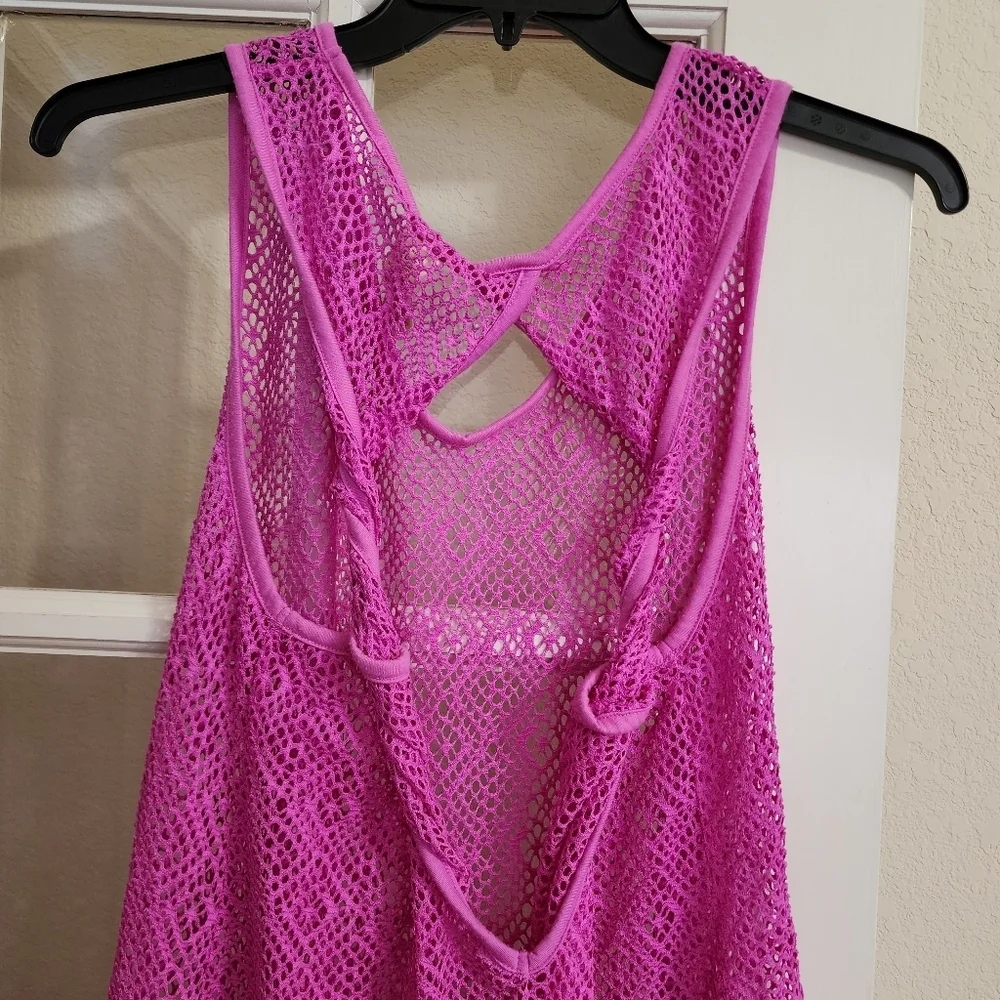 OP Ocean Pacific Crochet Swim Cover Up Dress Smooth Lilac XL 15-17
